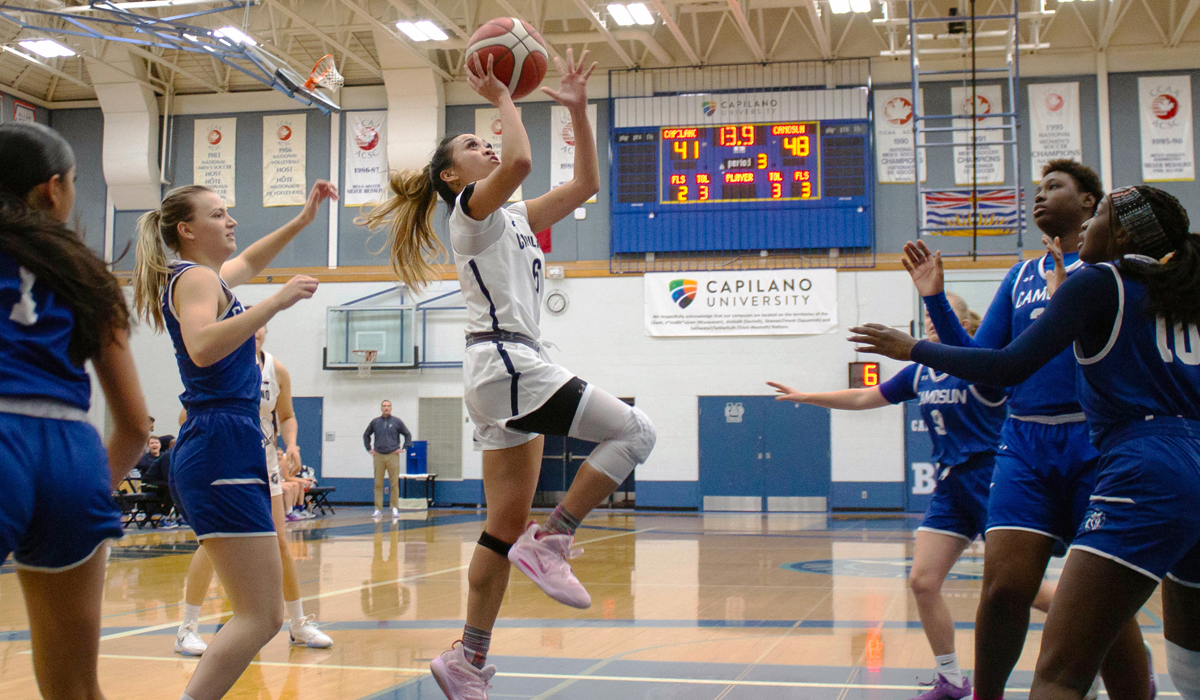 Kirsten Abo drives the hoop Friday as part of a 62-57 home win over Camosun College.